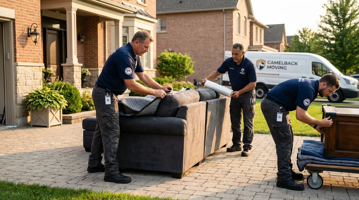 Large estate moving crew wrapping furniture in Edgecomb, ME